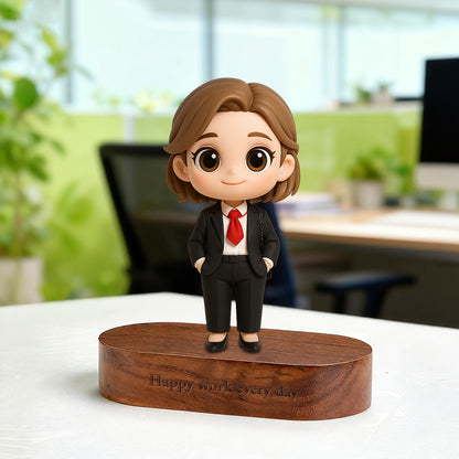 Custom Cute 3D Mini Figure Office Desk Figurine Based on Your Picture（ Includes Engraved Wooden Base）