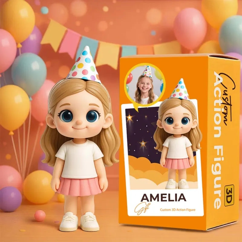 Custom Cute 3D Mini Figure Office Desk Figurine Based on Your Picture（ Includes Engraved Wooden Base）