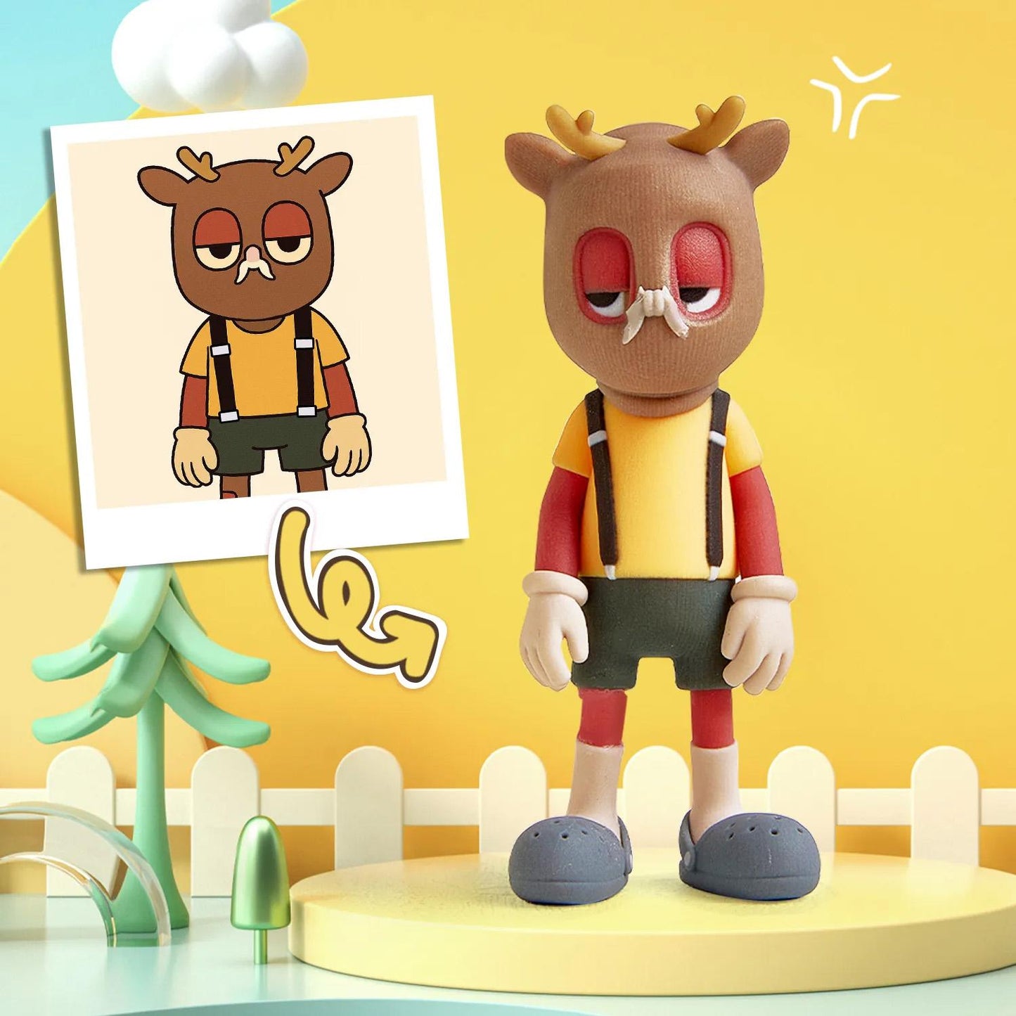 Custom Cute 3D Mini Figure Office Desk Figurine Based on Your Picture（ Includes Engraved Wooden Base）